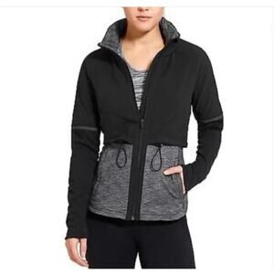 Athleta Womens Quick Step Reflective Jacket Small Black Gray Full Zip Running